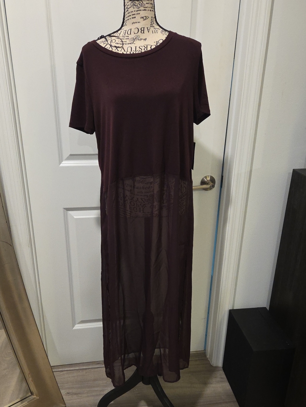 Sweet Rain Sheer Panel Maxi Tunic - Plum Size L, New With Tags!